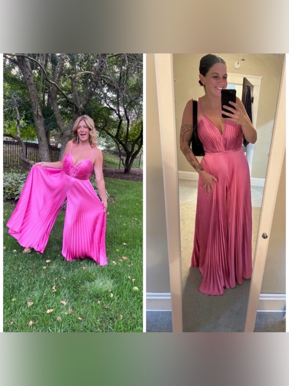 Ieena For Mac Duggal Pleated Satin Wide Leg Jumpsuit Size 10 Pink